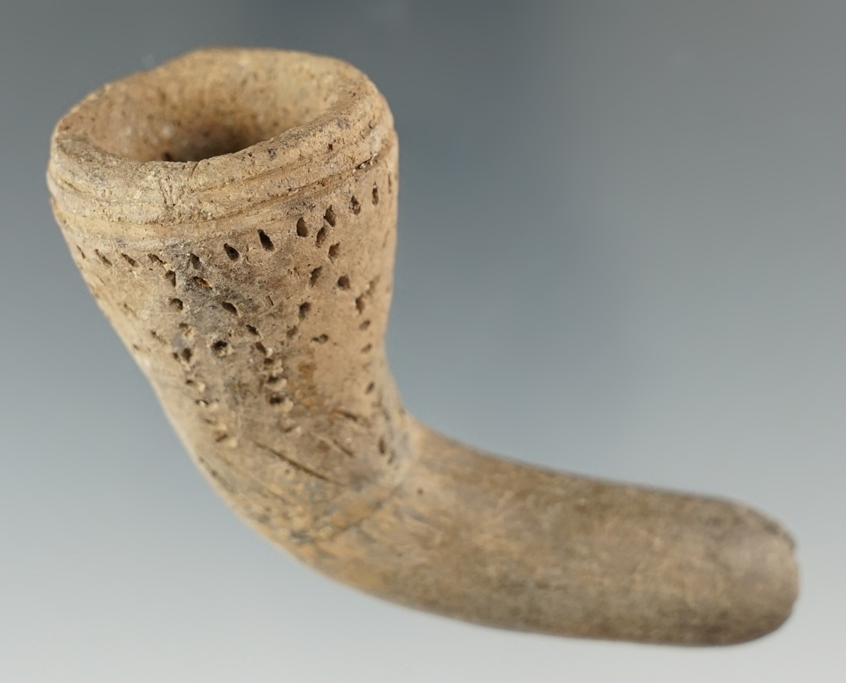 3" by 2" Iroquois ring bowl clay pipe with nice punctate design found in New York.