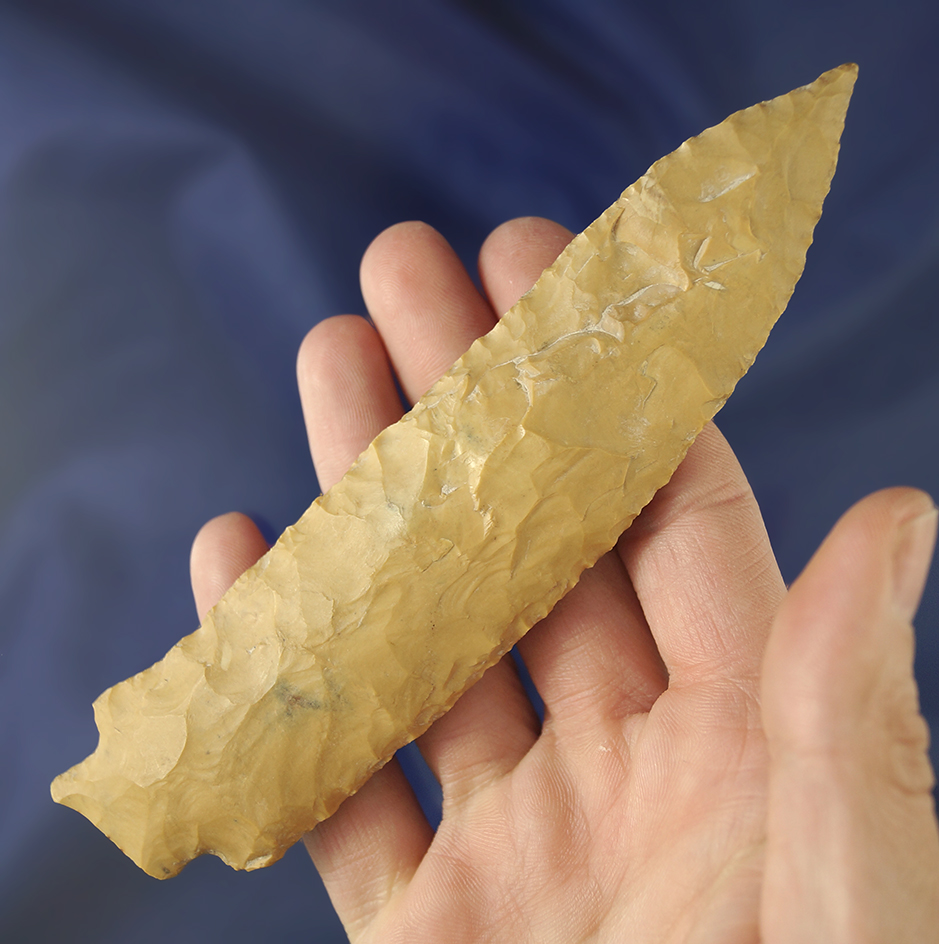 Large with uniquely curved style 5 11/16" Etley Knife found in Missouri.