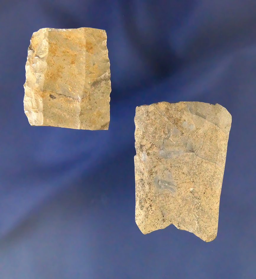 Pair of Paleo artifacts including a Clovis mid section  and a 1 11/16" fluted paleo base.