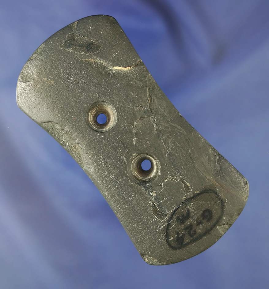 4 1/16" nicely styled slate Gorget found in Michigan. Ex. Von Hilliard.  Dickey COA.