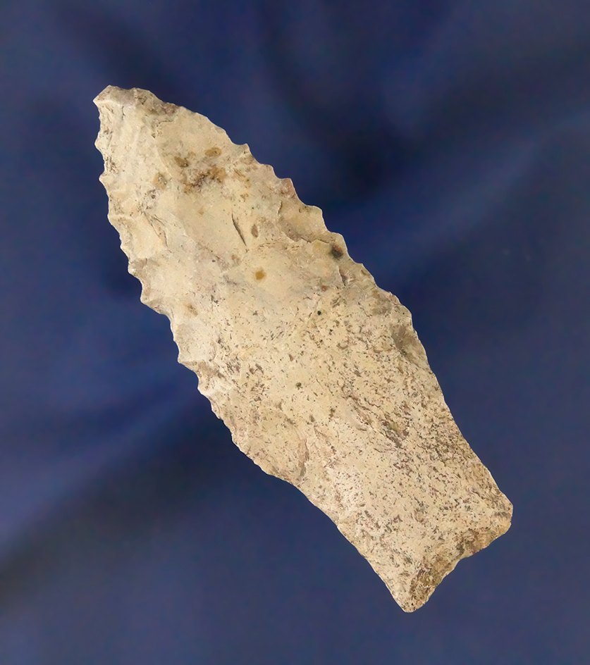 3" nicely serrated Rice Lanceolate-Searcy point found in Arkansas.  Dickey COA.