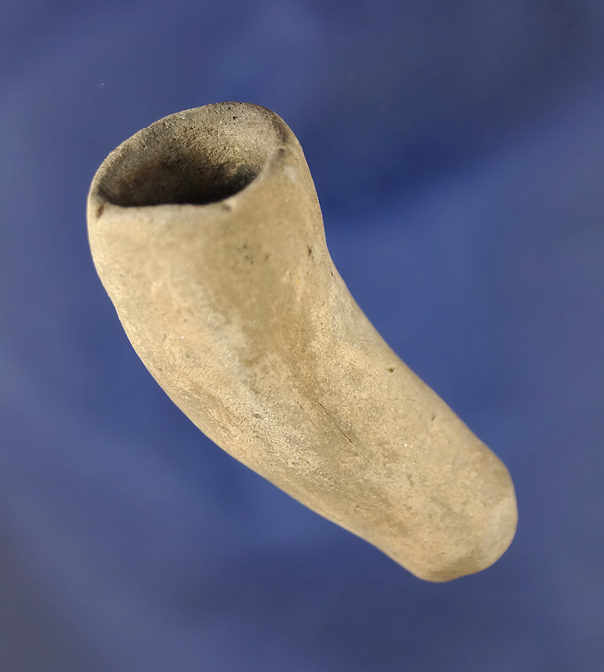 2 3/16" well styled and nicely patinated sandstone angled pipe found in Kentucky.