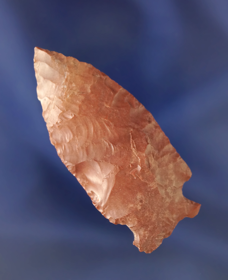 2 3/16" beautiful red Buffalo River chert Cornernotch found in Tennessee.