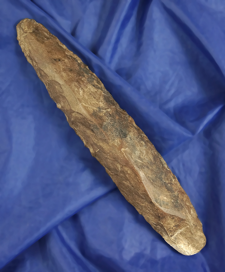Very unique 7" long Mississippian narrow bit Adze - Benton Co.,  Tennessee. Dover. Dickey COA.