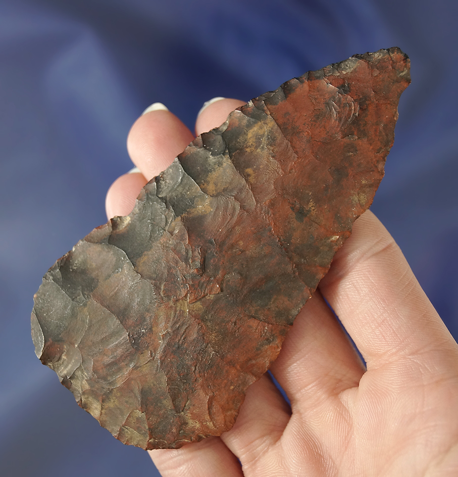 Beautiful heavy river-stained on this thin 3 15/16" Flint Blade - Tennessee. Ex. Jerry Dickey.