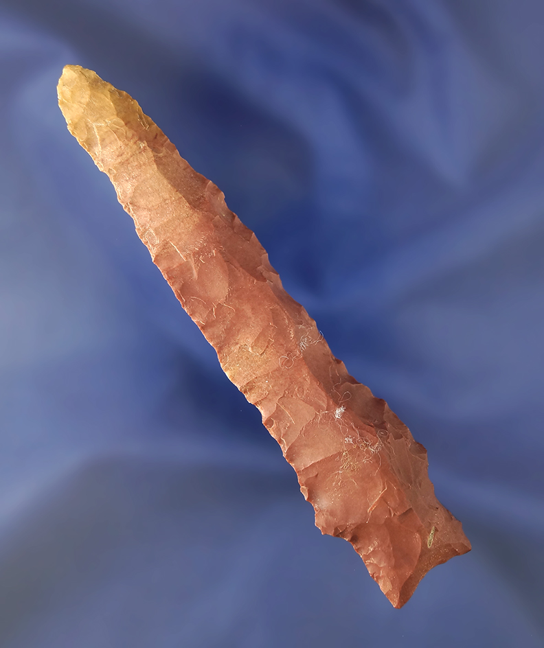 4 1/4" Stemmed Knife - Lauderdale Co.,  Alabama. Colorful Horse Creek chert. Dickey COA.