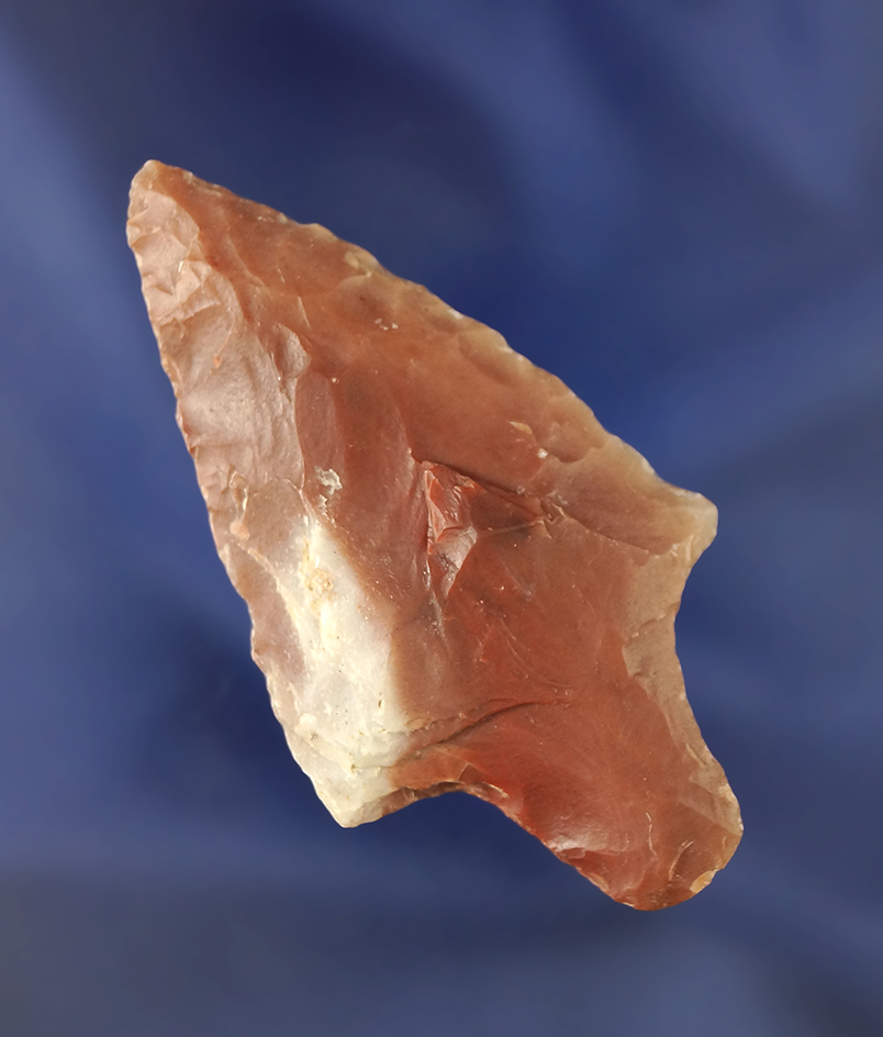 2 5/8" Gary point- multicolored white and red novaculite found in Arkansas. Ex. Townsend.