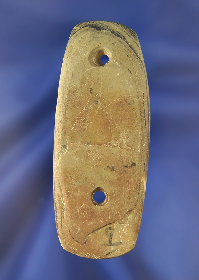 3 3/16" Banded Slate Gorget found in Darke Co., Ohio.