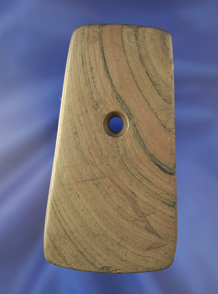 3 3/4" banded slate Pendant found in Noble Co., Indiana. Ex. Gary Mumaw, Cameron Parks.