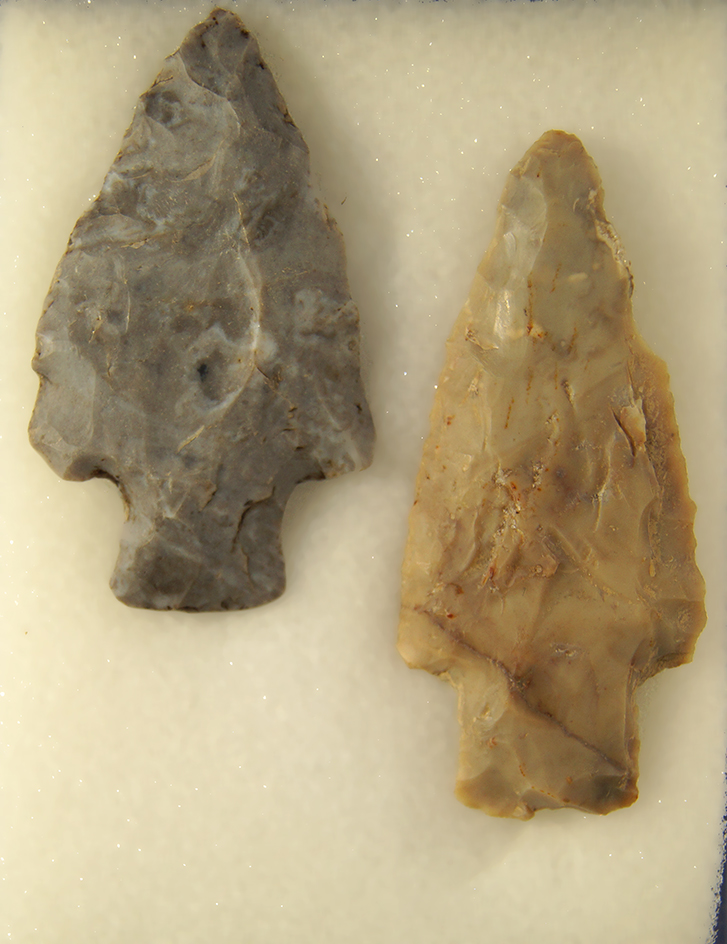 Pair of Flint Ridge Flint Hopewell Points found in Ohio. Largest is 3".