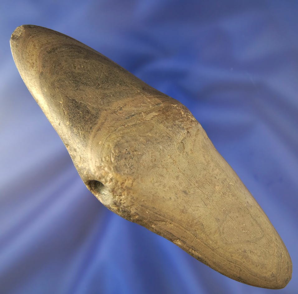 Partially drilled 5 7/8"" Winged Bannerstone found in Seneca Co., Ohio.