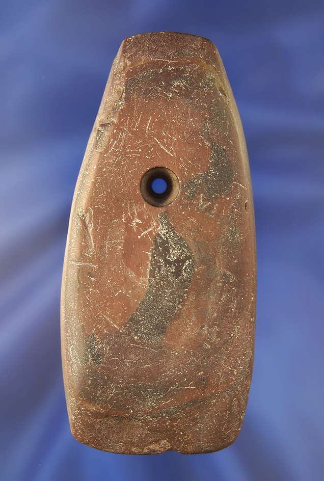 4 1/8" red Banded Slate Pendant found in Ohio. Ex. Gary Mumaw.