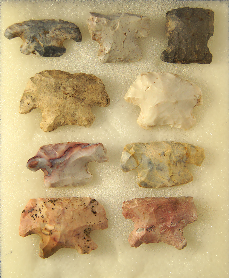 Set of 8 Ohio Hafted Scrapers, largest is 1 1/4" wide.