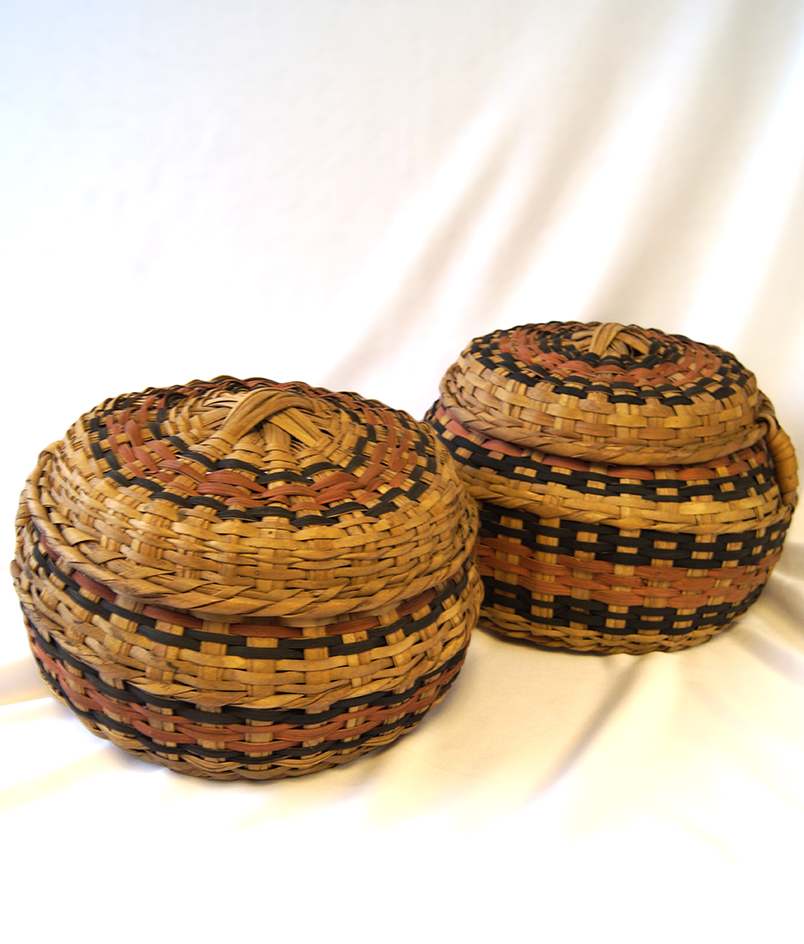 Pair of 9" Diameter Lidded Cherokee Baskets.