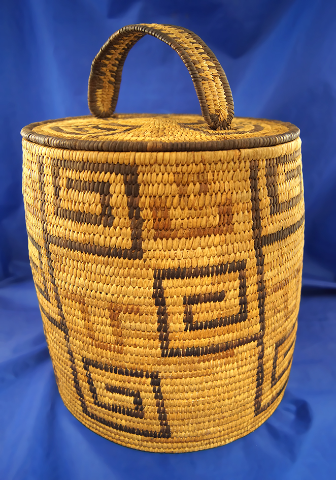 Large 10" Tall Lidded Papago Basket in excellent condtion.