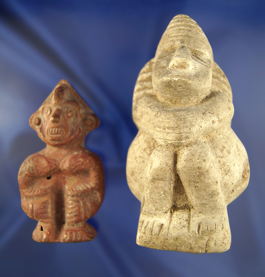 Pair of Stone and Clay Statues collected in Mexico City in 1937 - exact age unknown.