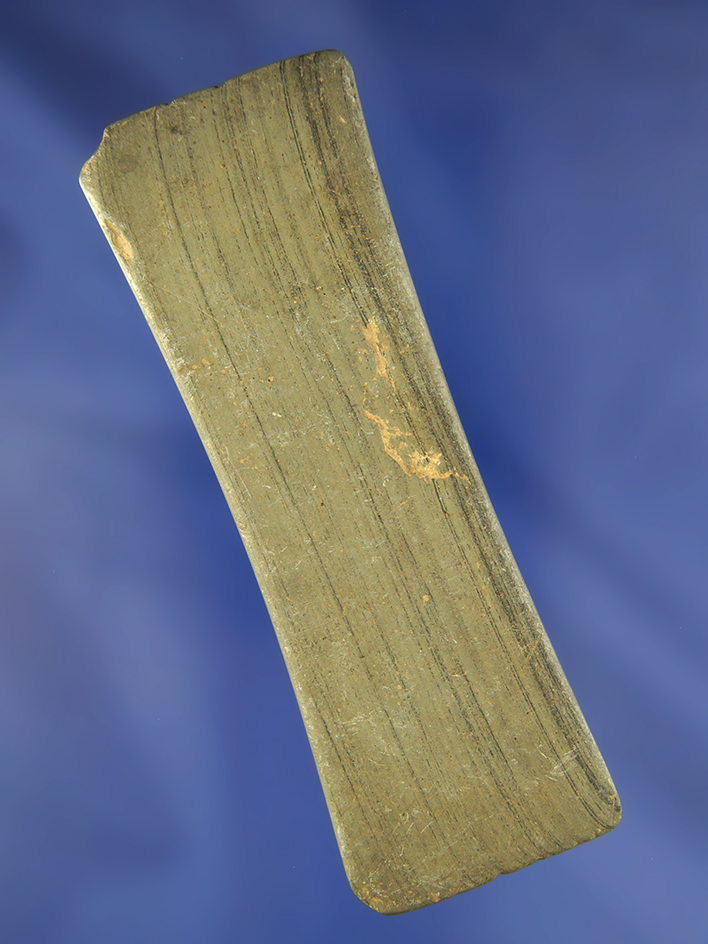 Well styled 3 15/16" undrilled Slate Gorget found in Ohio.