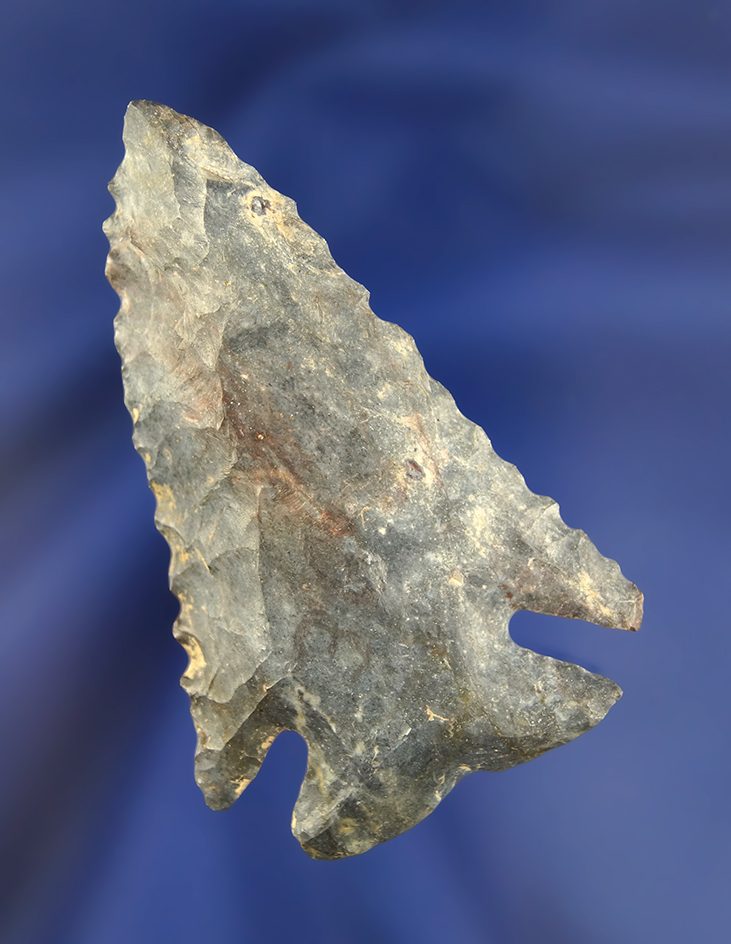 2 5/8" nicely serrated Coshocton Flint Notched Base Dovetail found in Ohio.