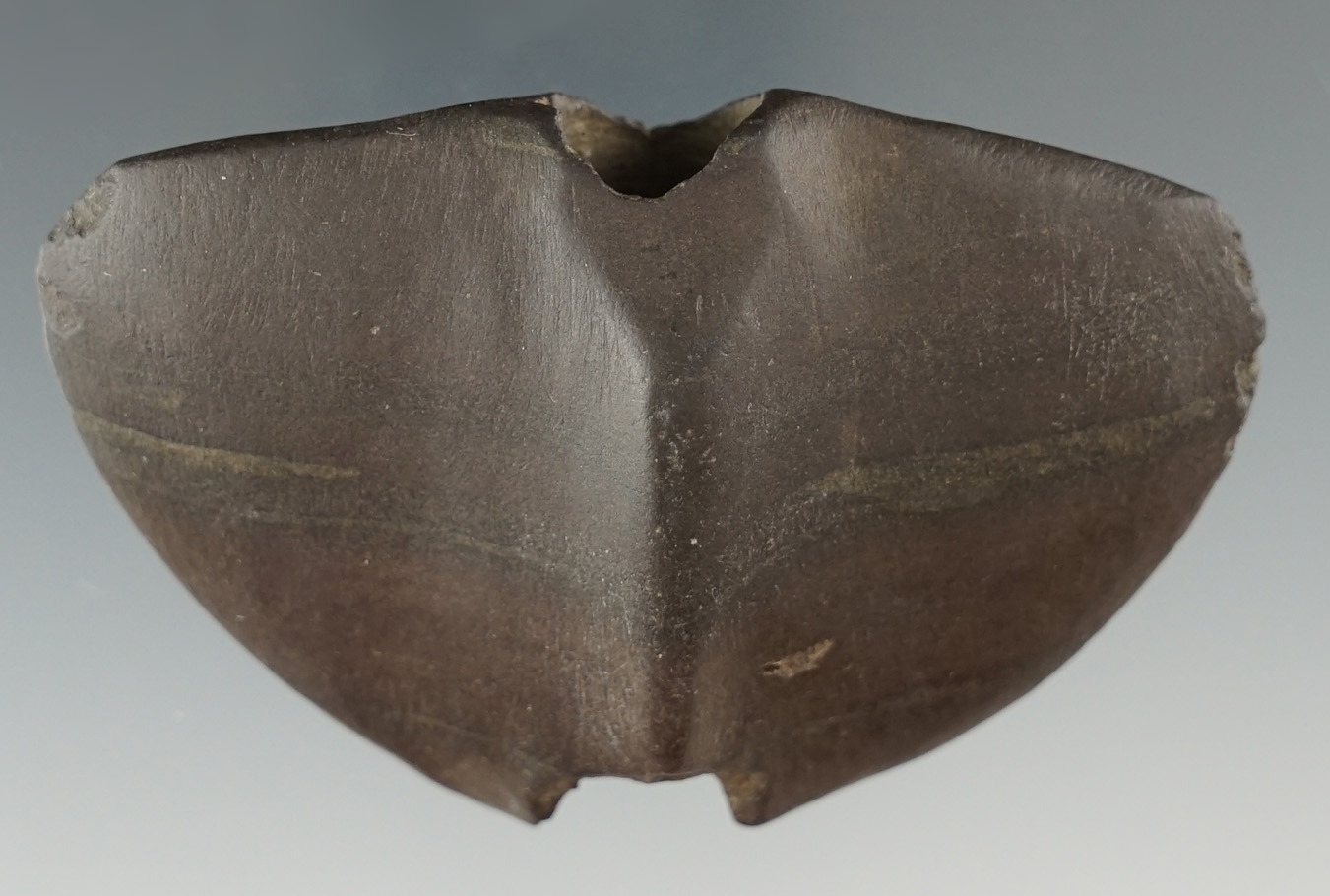 3" Miniature Butterfly Banner made from Banded Slate. Found in Darke Co., Ohio. Ex. Hooks.