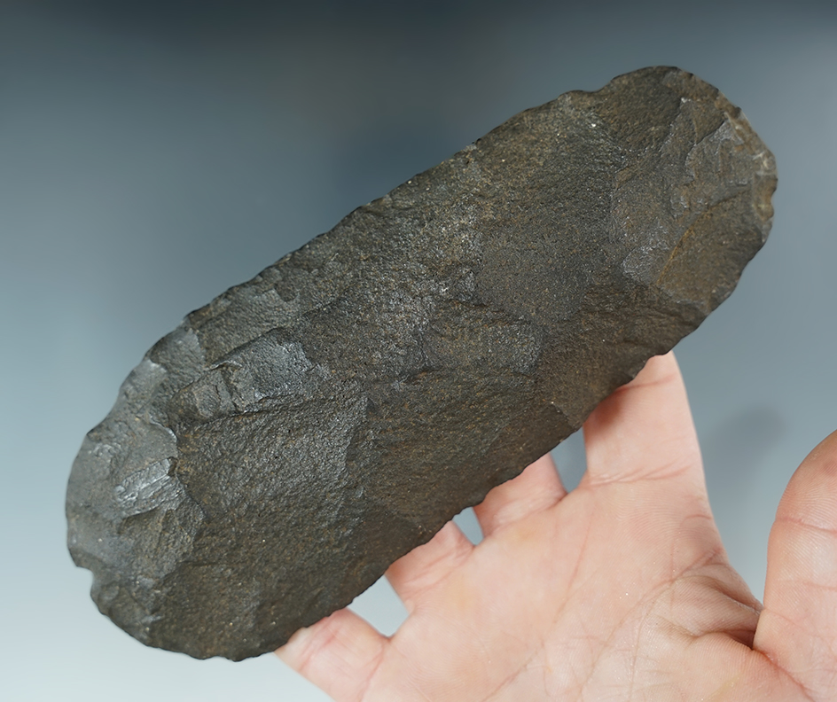 6 3/16" Flint Adze with nice use polish to bit area, found in Pennsylvania.