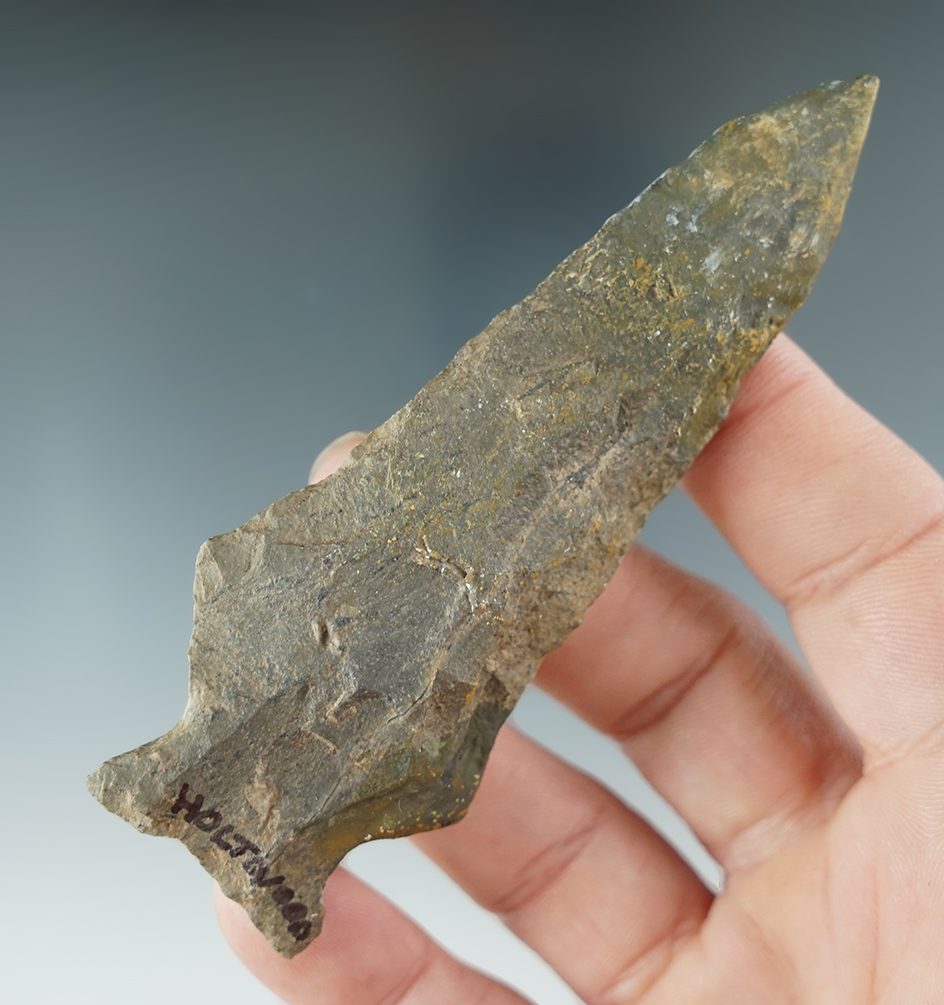 3 13/16" Susquehanna Broad Point with restoration to 1 1/8" of tip, found in Pennsylvania.