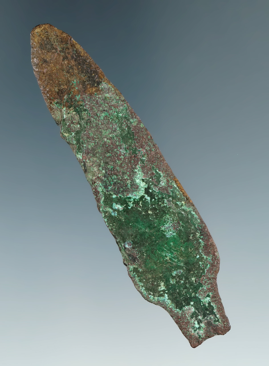 3 3/8" Ancient Copper Projectile Point or Knife found in Michigan.