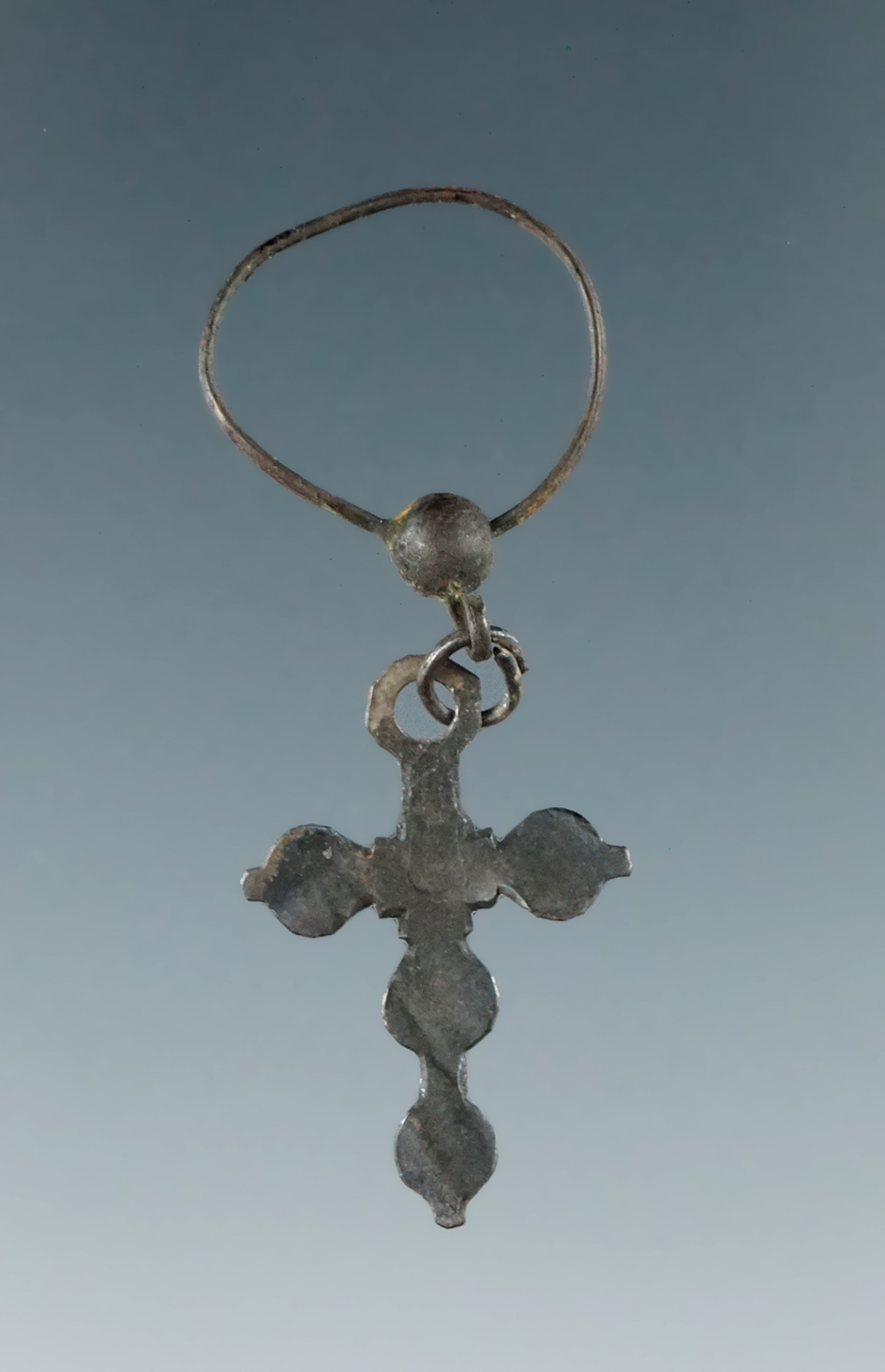 13/16" Silver Trade Cross, circa 1700s with original wire attachment. Ex. James Dressler collection.