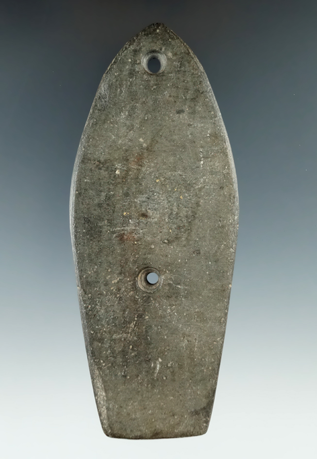4 5/8" Glacial Kame Coffin Gorget made from Slate, found in Barry Co., Michigan. Ex. Townsend (
