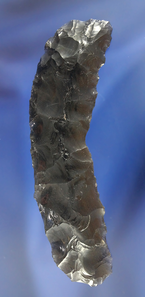 Large! 3 1/4" Wide Obsidian Paleo Crescent found in the Alvord Desert, Oregon by Mr. Gillogly.