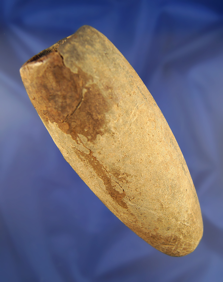 Ancient Tubular Pipe, ovoid in cross section, 6" in length, old restoration spot at the rim.