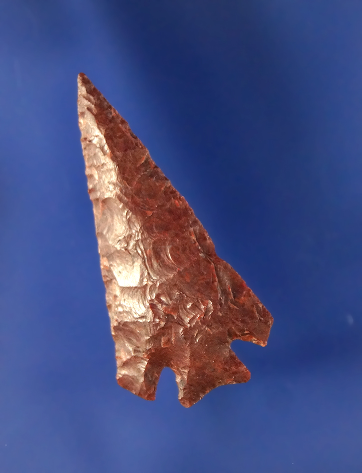 Symmetrical, well made, Clip Wing Columbia Plateau, 1 3/8” L, red-brown Chalcedony.