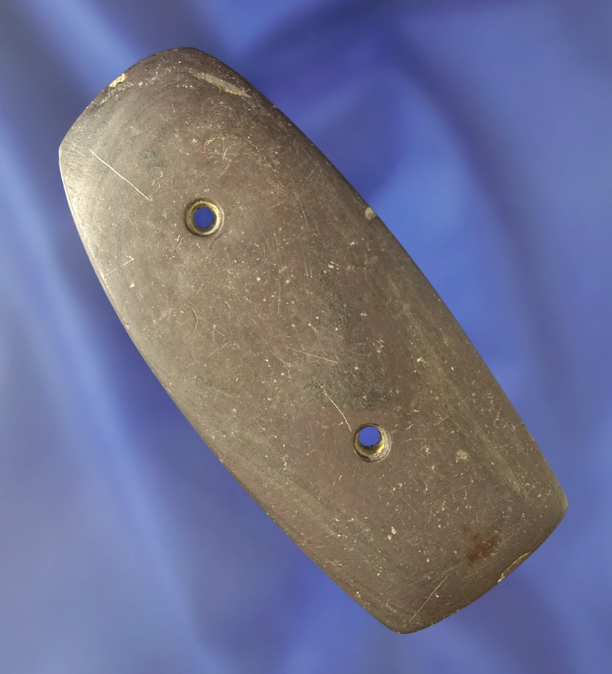 3 9/16" Rectangular Gorget made from beautiful red banded slate found in Adams Co., Ohio.