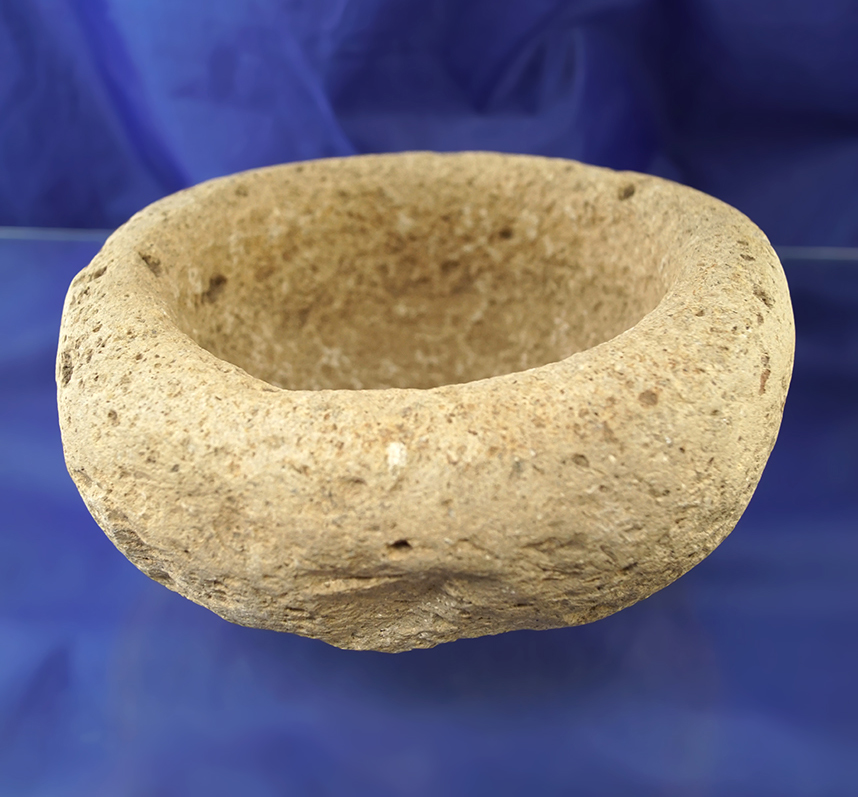Well-defined 6 5/8" wide Stone Bowl with use polish on the interior in excellent condition.