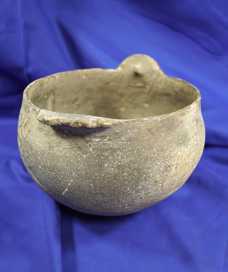 8 1/2" wide Mississippian effigy bowl found in Arkansas with restored cracks.