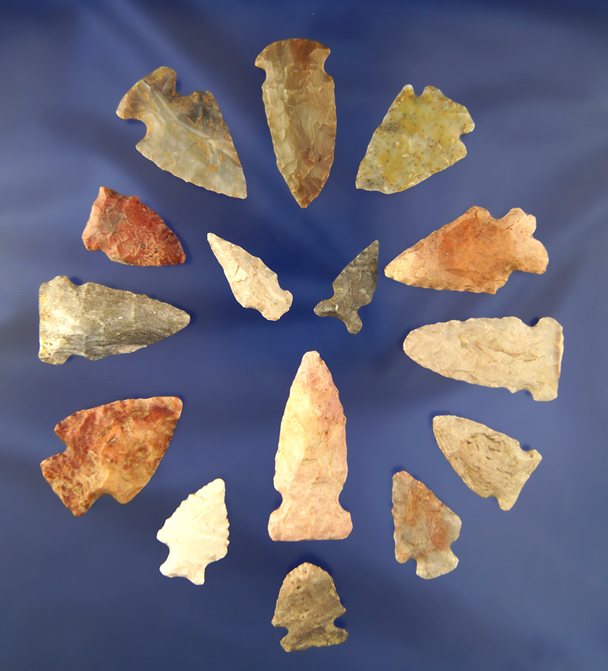Set of 15 assorted Arrowheads found in Kentucky. Largest is 2".