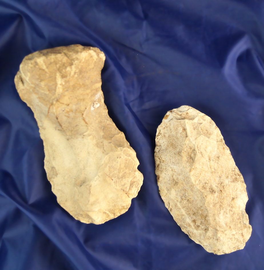 Pair of flint tools including a Hoe and a Celt, largest is 5 3/8" - both found in Indiana.