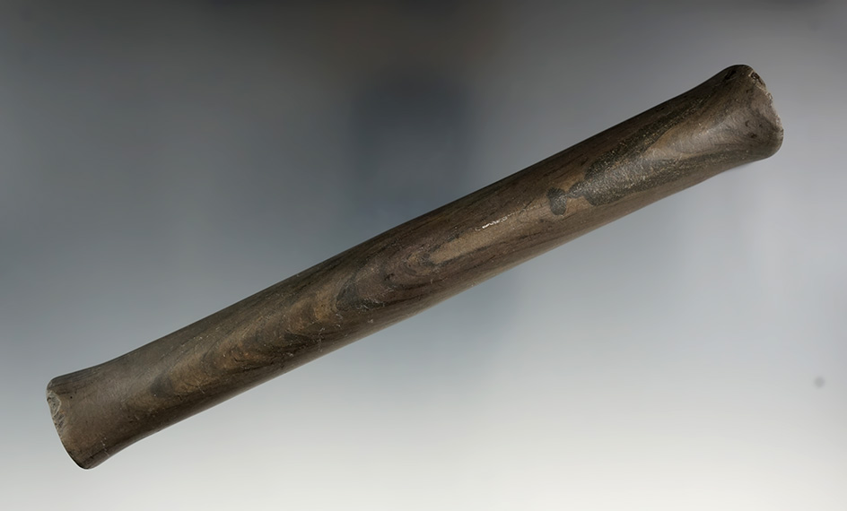 6 5/8" Glacial Kame Bar Amulet found in Fulton Co., Ohio. Pictured in Who's Who #2, page 275. Ex. Hi