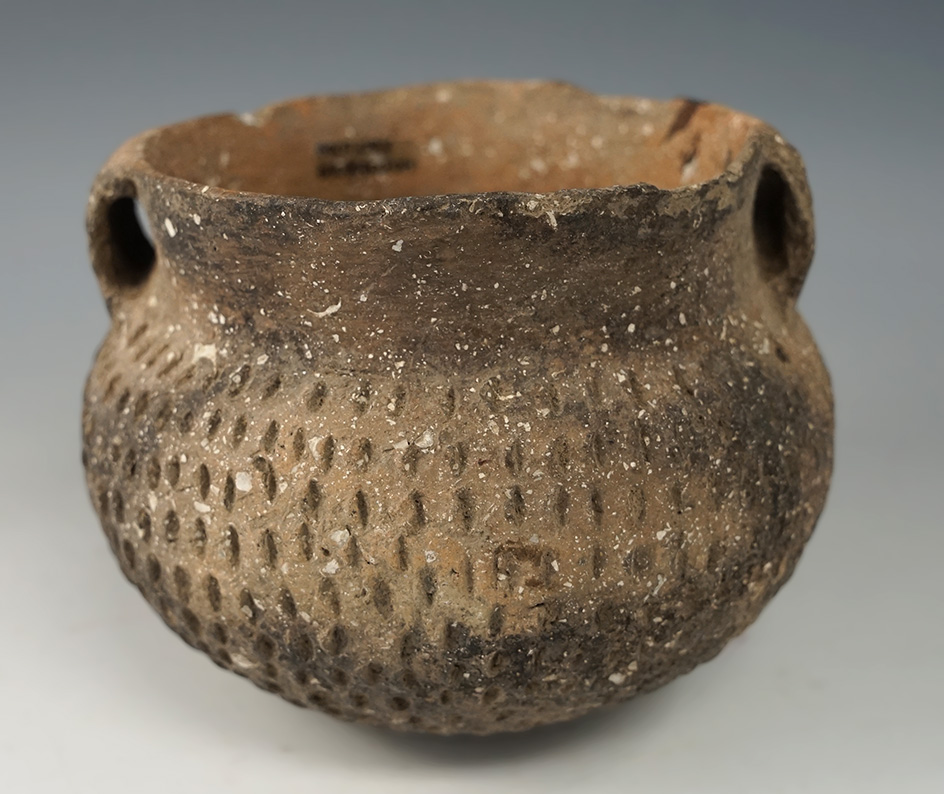 4 13/16" Mississippian Strap Handle Pot found at the Eagle Creek Site in Union Twp., Brown Co., Ohio