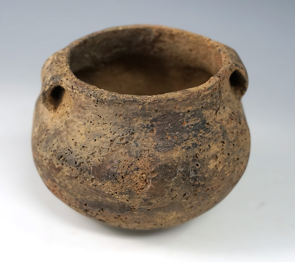 2 5/8" Miniature Strap Handle Pot found at the Reeves Site along the Chagrin River, Lake Co., Ohio.