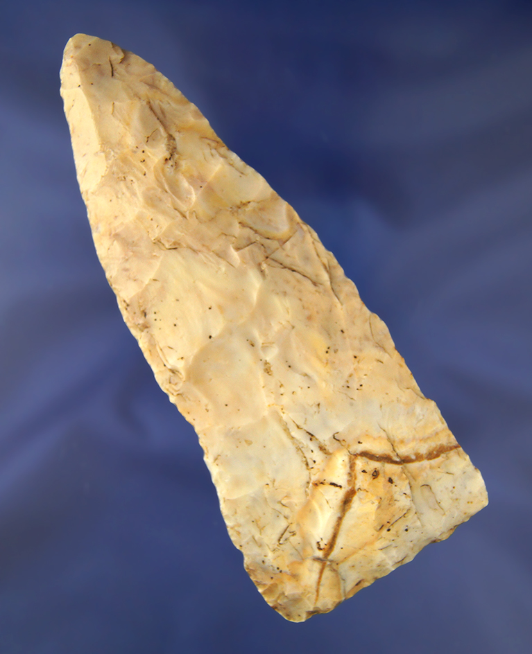 5 1/2" Blade found near Ft. Recovery, Ohio. Made from Blue and Yellow Flint Ridge Flint.