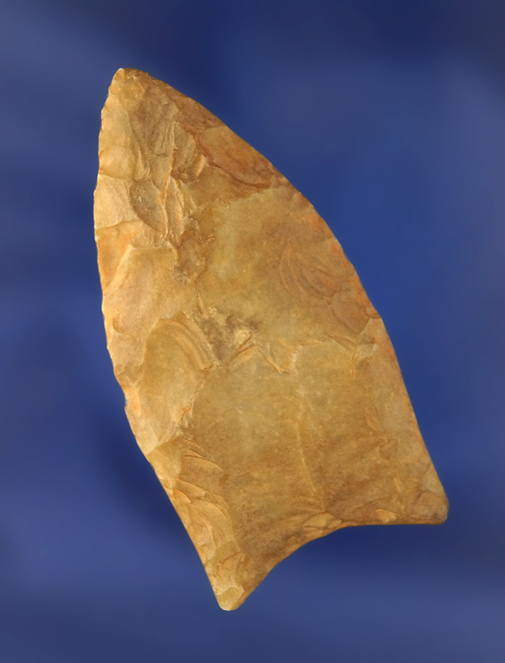 2 7/16" Clovis made from River Cobble Chert and found in Southwest Arkansas. Partain COA.