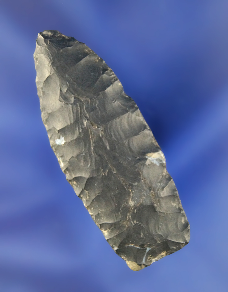 2 7/16" Nicely flaked Coshocton Flint Paleo Lanceolate found in Ohio. Ex. Macy Hallock.