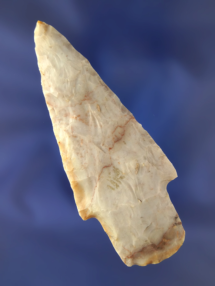 3 7/8" Adena made from Purple, Blue and Gold Flint Ridge Flint. Found in Ohio.