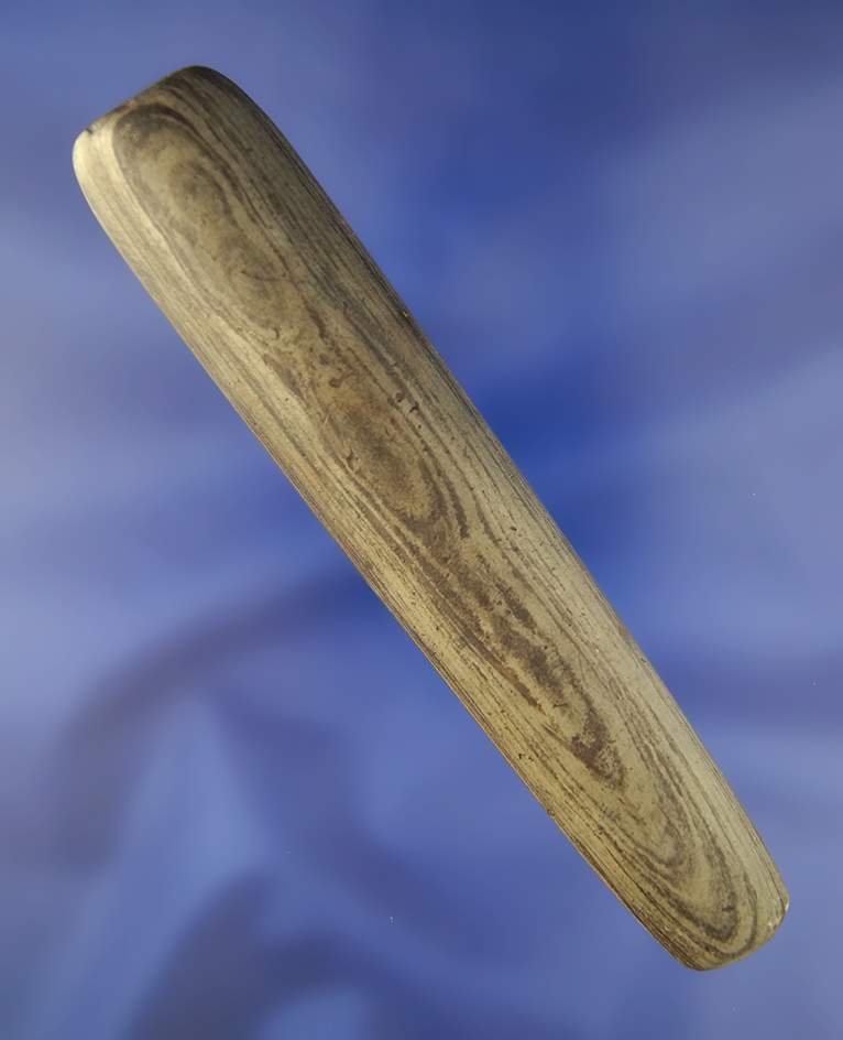 5 1/4" Tube Bannerstone made from Banded Slate. Found near Franklin Co., Ohio.