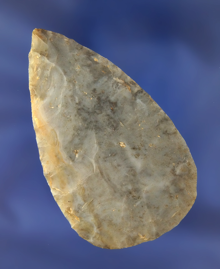 Thin 3 1/8" Leaf Blade made from Blue and Gold Flint Ridge Flint. Found in Ohio.