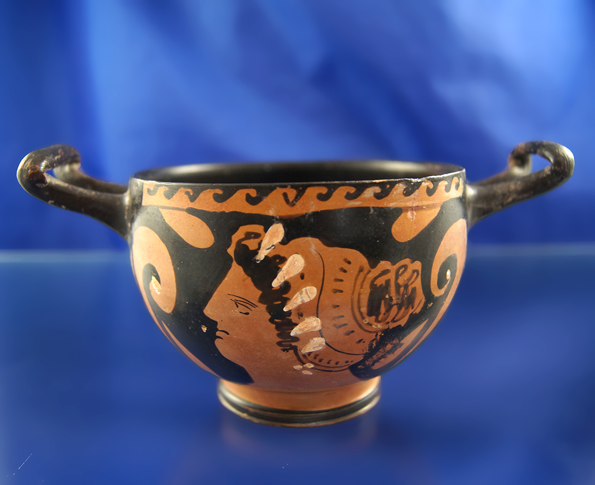 6" Wide Nicely Painted Roman Style Handled Cup.