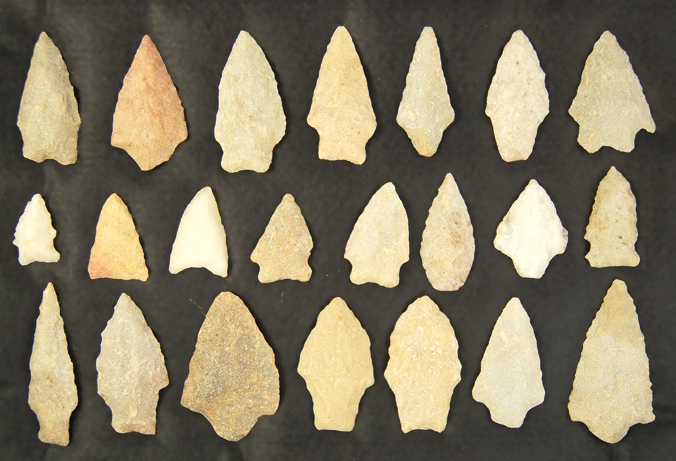 Frame of 22 quartz points found in Chesterfield and Dinwiddee Co., Virginia. Ex. R. Swope, Jr.