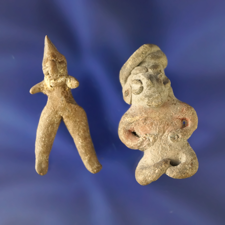 Pair of Chupicuaro miniature figures that are nicely detailed found in Mexico. Polished is 1 3/4".