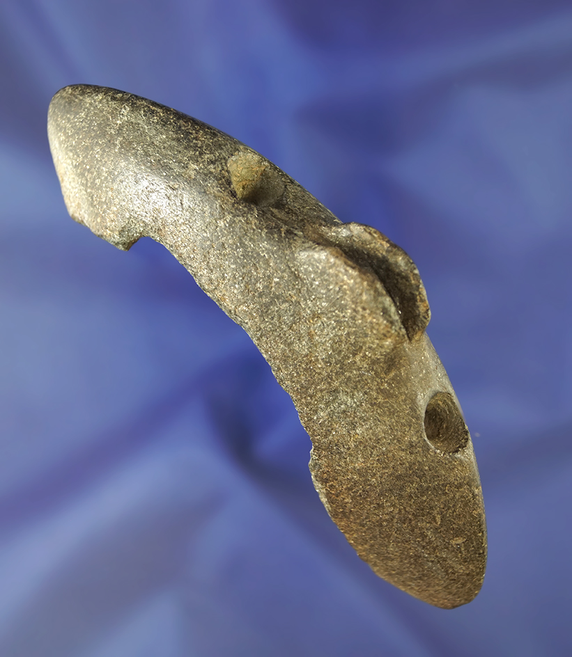 Rare style! 4 1/2" Steatite Keeled Boatstone  broken in ancient times and salvaged. Virginia.