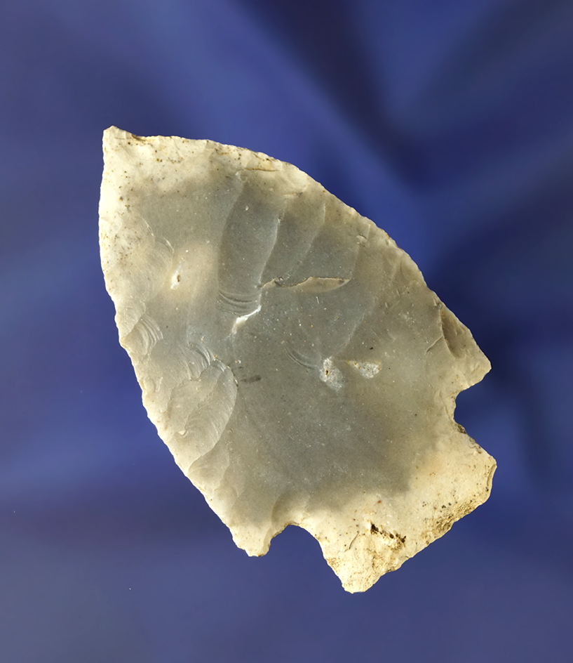 Nicely patinated 2 1/2" Hornstone Stemmed point found in Tennessee. Ex. Rocky Hall.